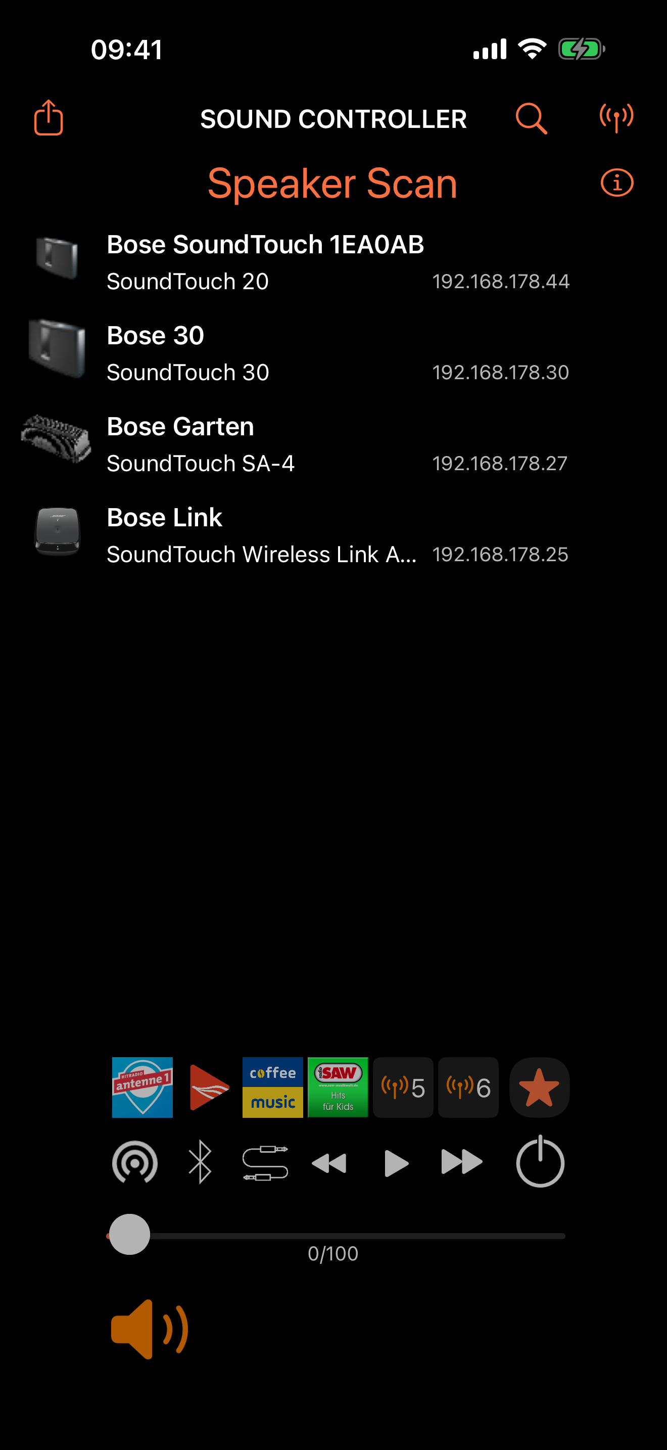 Companion for Bose SoundTouch – Geräteliste mit SoundTouch 30, SA-4 und Link Adapter, lokal im WLAN gefunden