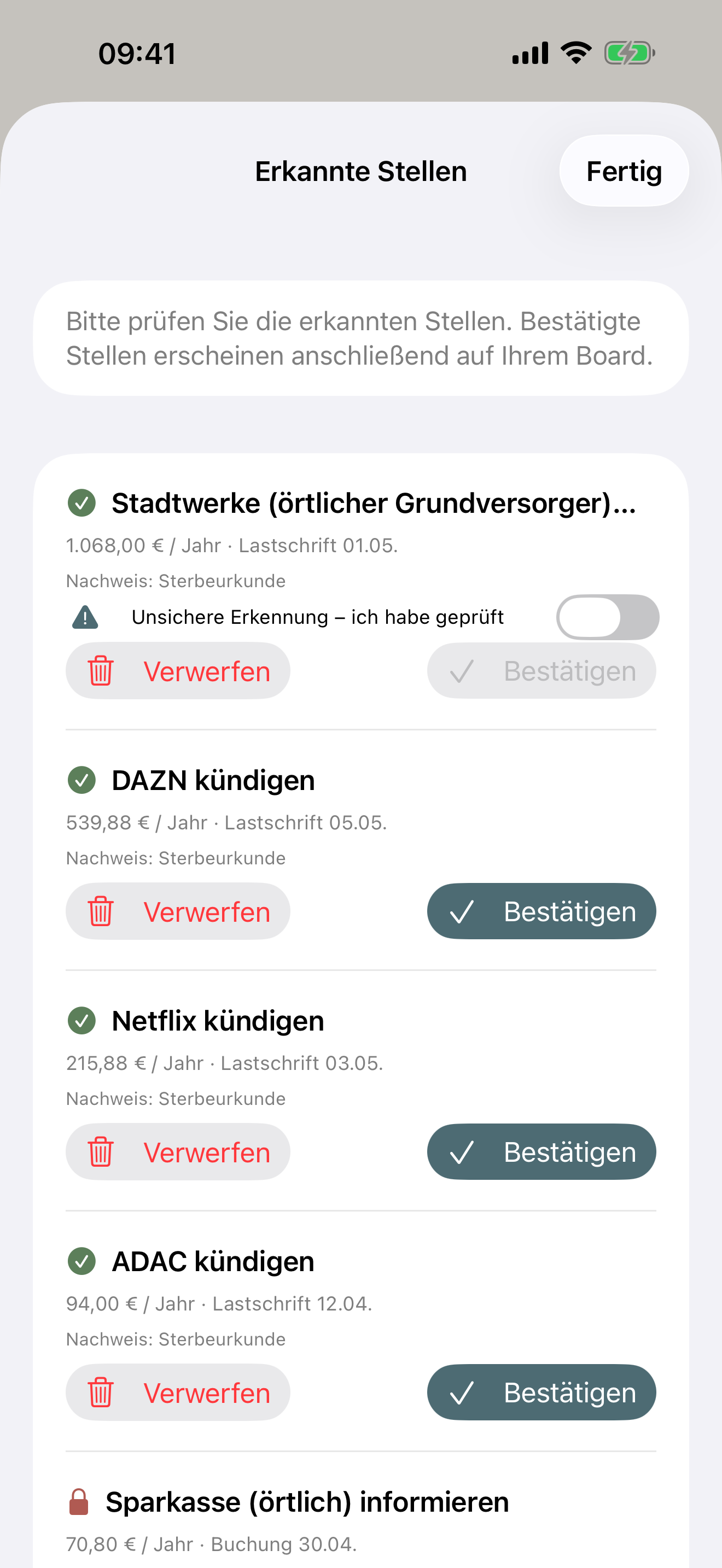 Erkannte Stellen prüfen und bestätigen